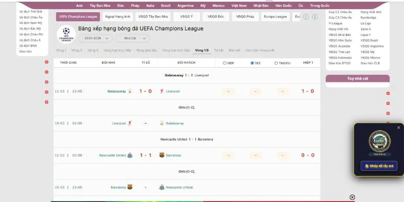 Cập nhật bảng xếp hạng các giải đấu siêu nhanh chóng tại KQBD 247