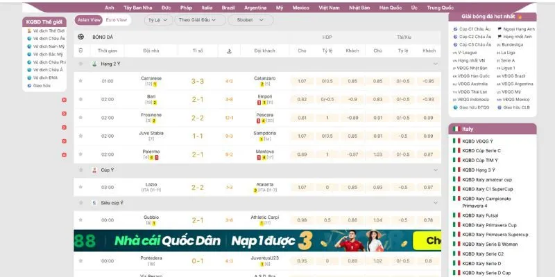 Thiết kế giao diện xem kết quả bóng đá Ý đẹp, bài bản