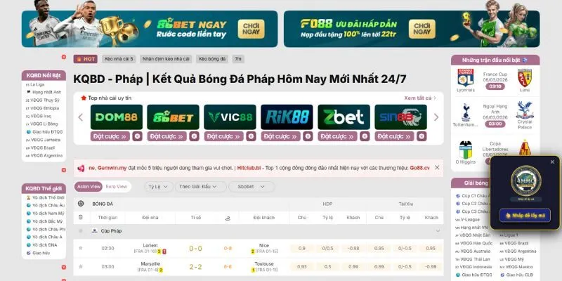 Giao diện xem kết quả bóng đá Pháp thiết kế chuyên nghiệp