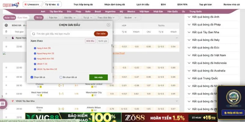 Đa dạng các giải đấu bóng đá để xem tại KQBD 247